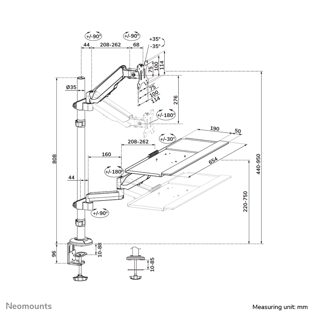 Neomounts DS90-325BL1 Zit-sta werkstation bureau 17-32" - gasveer